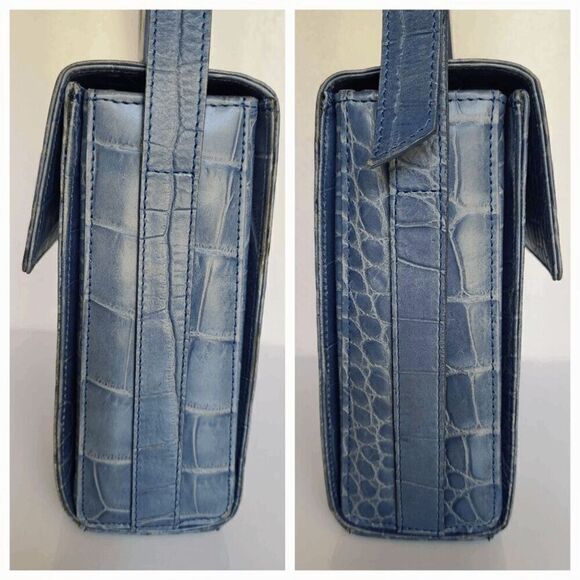 Versace Blue Croc-Embossed Crossbody Bag - Picture 16 of 16